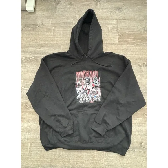 Preowned Men Black Michael Vick Vintage Look Hoodie Mens 2XL Excellent Condition - Picture 2 of 4
